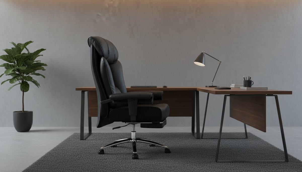 Bureaustoel Casa Velluto Executive XL – Ergonomische Hoge Rugstoel met Voetsteun, Hoofdsteun, Lendensteun en Verstelbare Armleuningen, PU-leer, Oversized, Zwart – Thuiswerk, Gaming en Kantoor