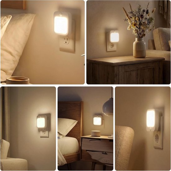 LED Nachtlampjes - Stopcontactlampjes - Veilig Navigeren - Met Bewegingssensor - 6.7 x 6 x 6 cm - Warm Wit — afbeelding 4