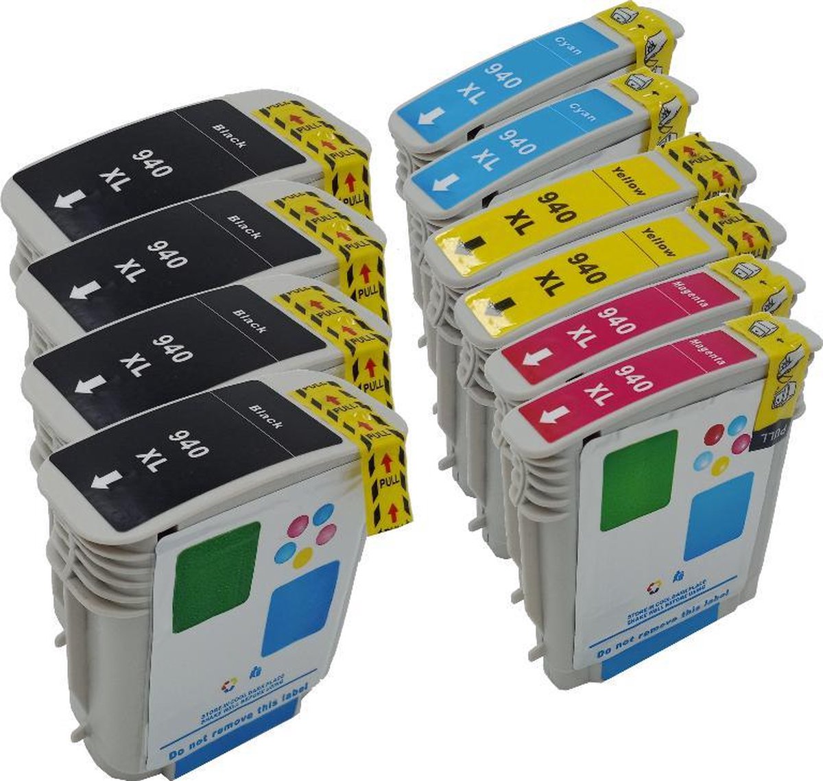 KATRIZ® huismerk ink 4x HP940XL Zwart + 2x HP940XL Cyaan + 2x HP940XL Magenta + 2x HP940XL Geel | voor HP Officejet 8000/8500/8000wireless/8500wireless | 10 stuks