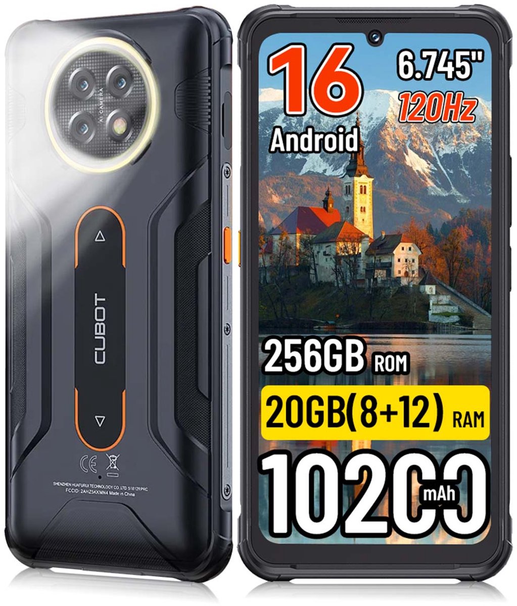 CUBOT Kingkong Ace 5 Robuuste Smartphone - 20GB RAM 256GB ROM - 10200mAh 33W Robuuste Telefoon - 6,745inch 120Hz - 4G Dual SIM - 48MP+16MP - IP68/IP69K - Android 16 - NFC GPS - Zwart