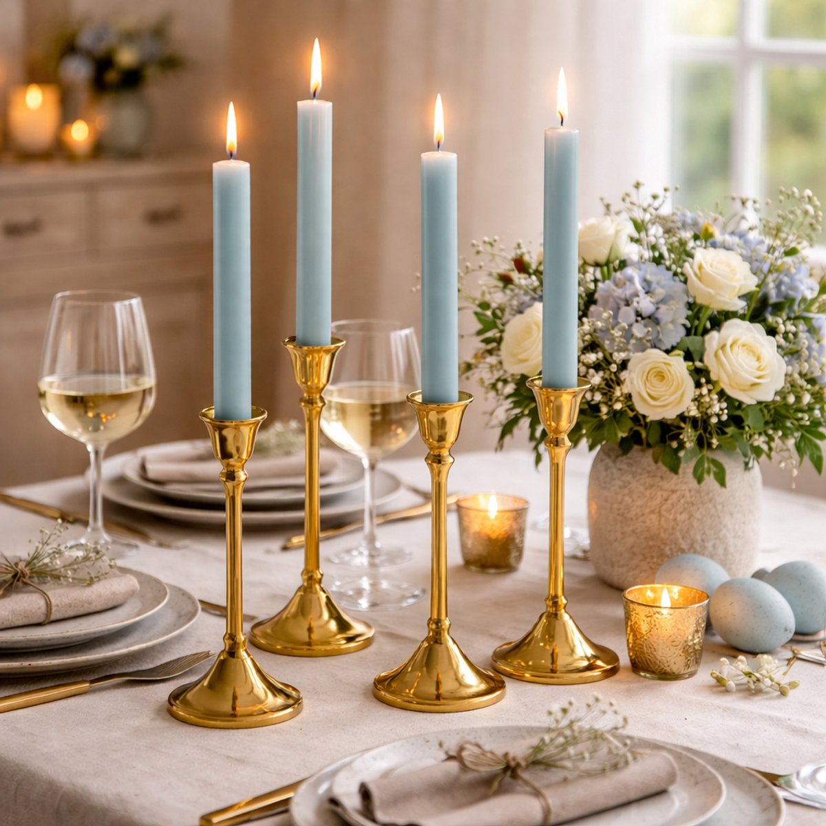 arti casa Dinerkaars Set van 4 - Lichtgroen - Rustieke Uitstraling - Ongeparfumeerd - Brandduur circa 7 Uur per Kaars - 25,5 cm - Ideaal voor Tafel- of Interieurdecoratie