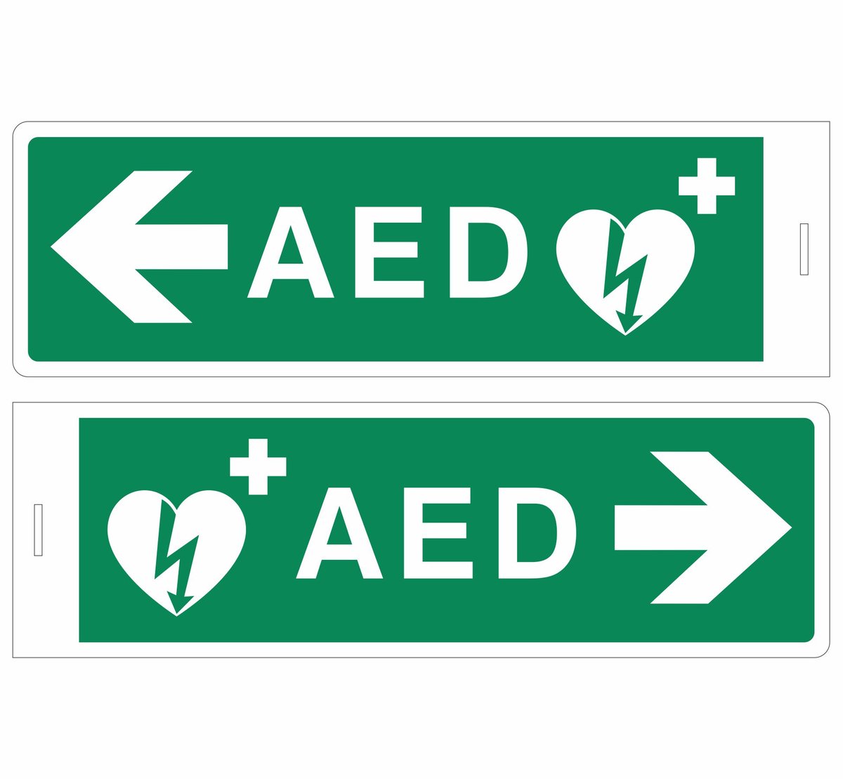 AED links / rechts REFLECTEREND (7-10 jaar buitengebruik) 30x10 cm DIBOND bord haaks