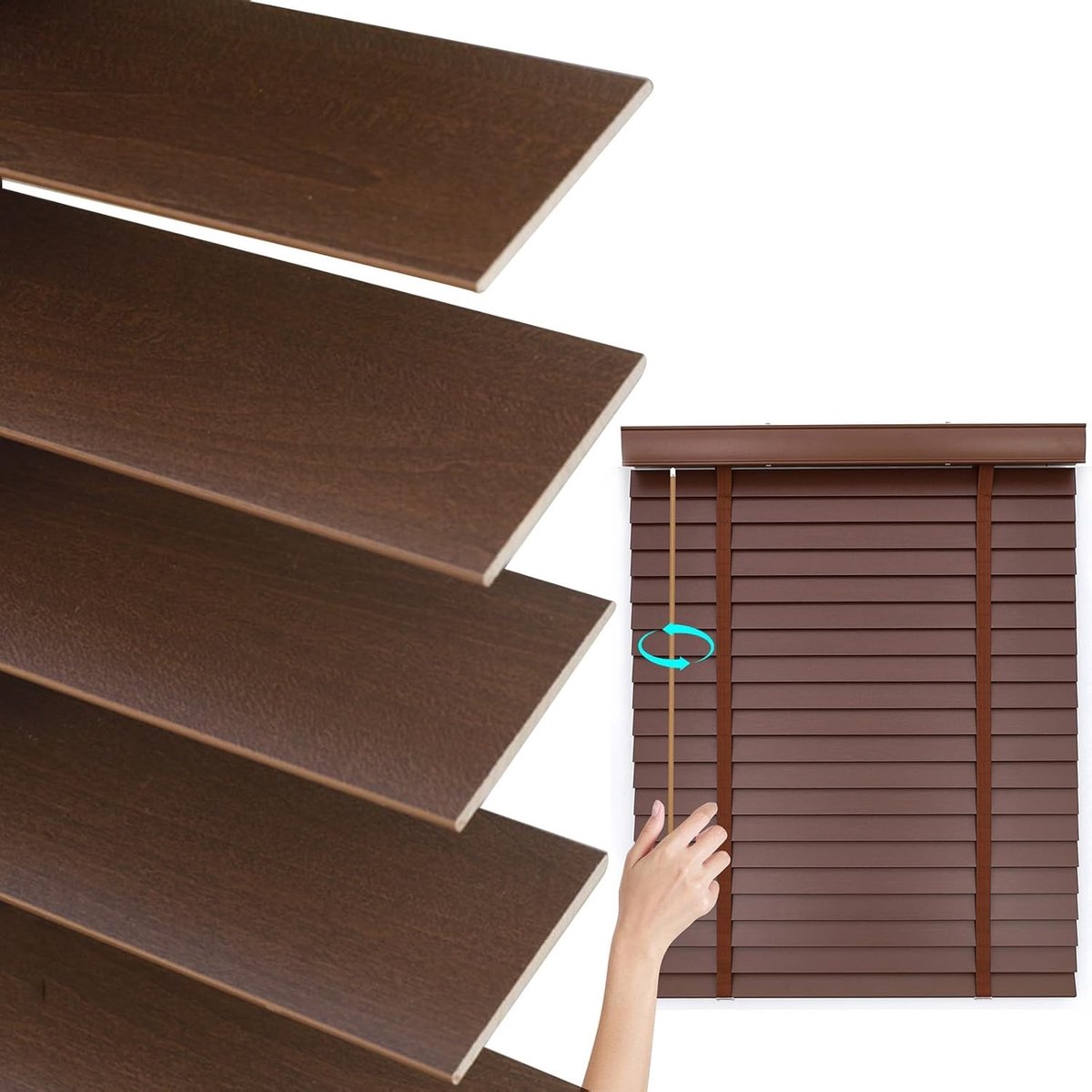 Houten Jaloezieën - Horizontale Blinds - Privacy en Verduistering - Draadloos Veiligheidsontwerp - 5 cm Lamellen - Bruin