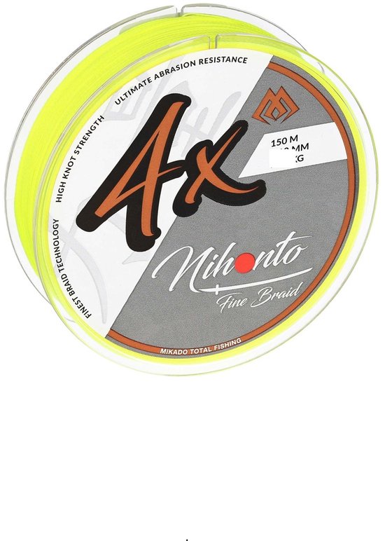 Gevlochten Vislijn 0,25 mm – 20,9 kg – 150 m – Fluo Geel – Roofvis – Mikado — afbeelding 2