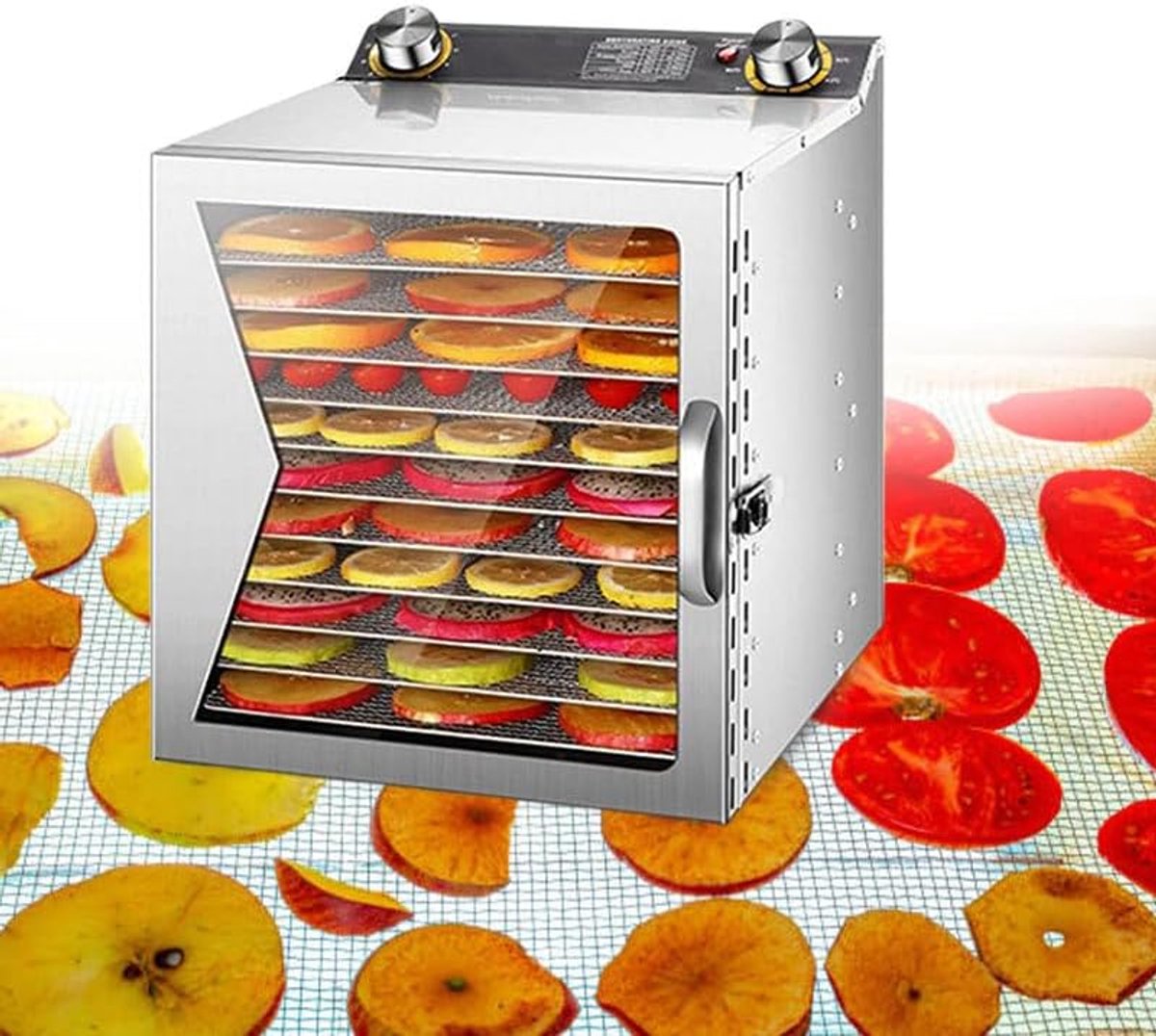 Voedseldroger Roestvrijstaal - Drogermachine Keuken - Gezond Eten Maken - 360 Graden Luchtcirculatie - 12 Lagen