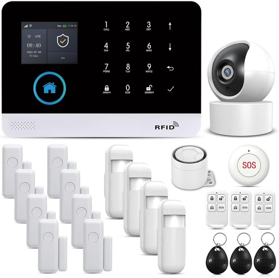 Draadloos Huisalarm - Beveiligingssysteem Camera - Slimme Woning Beveiliging - GSM WIFI Connectiviteit - 18x12x6 cm