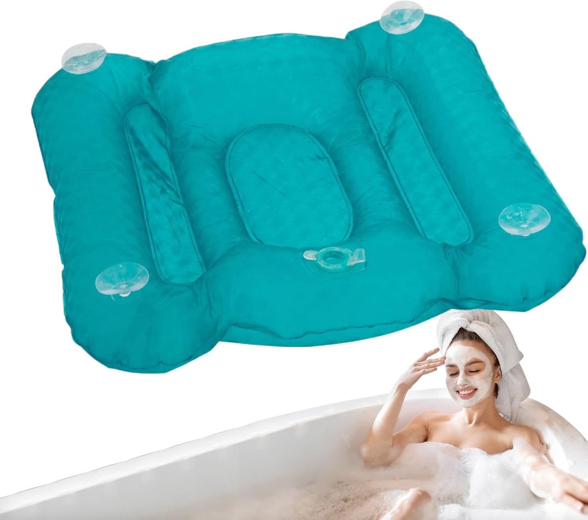 Badkussen - Opblaasbaar kussen - Ontspannen in bad - Ergonomische ondersteuning - 53x46x8 cm