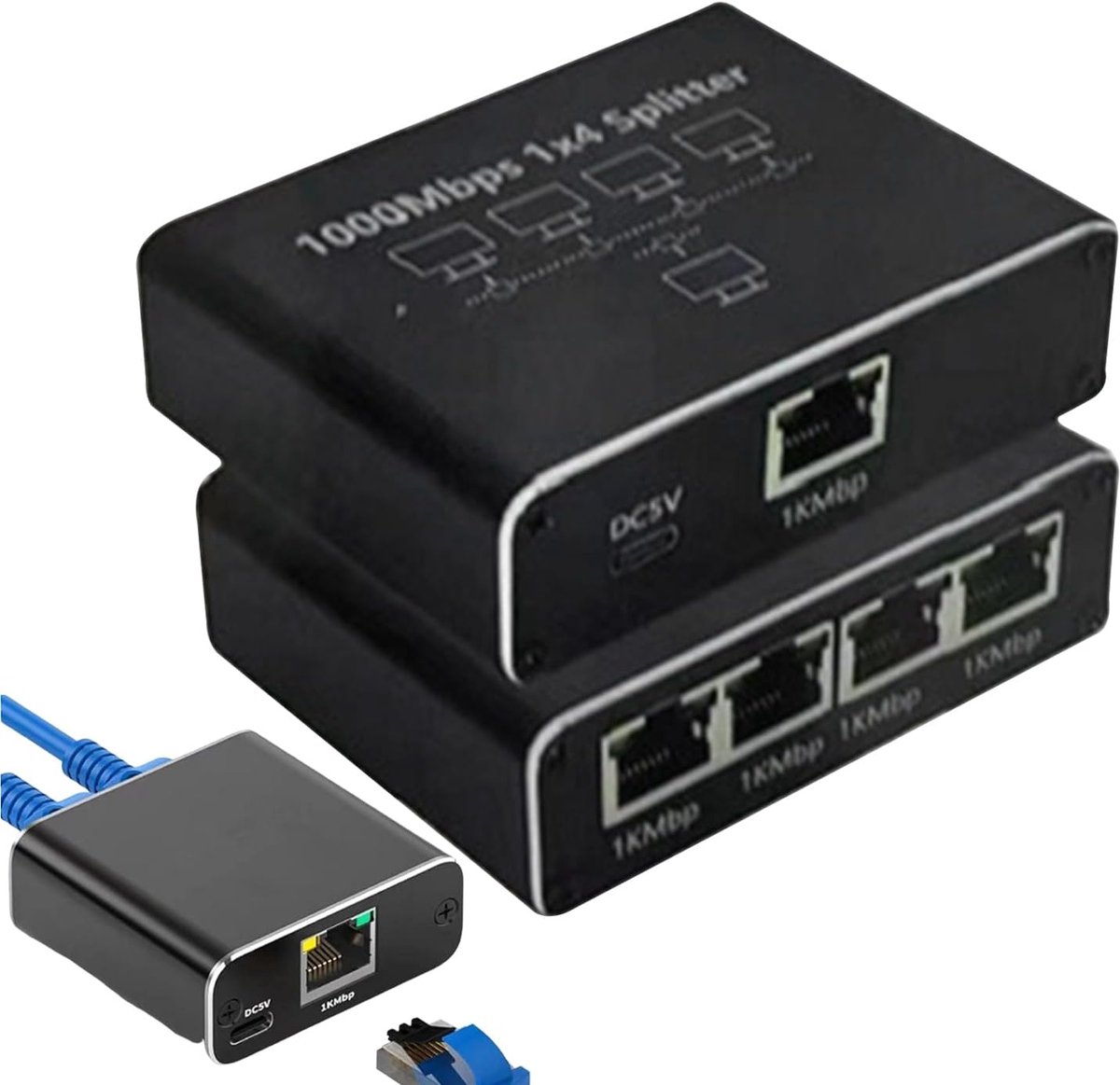 Ethernet Hub - Netwerk Adapter - Gelijktijdige Toegang - Kabelverlenger Functie - 1 tot 4 Poorten - Zwart