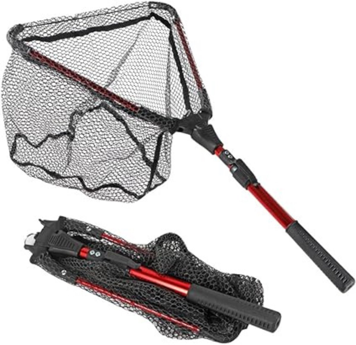 SVN® Schepnet Vissen - Visnet - Telescoop Schepnet - Duurzaam Net met Rubberen Coating - Zwart/Rood - 115cm x 35cm x 35cm