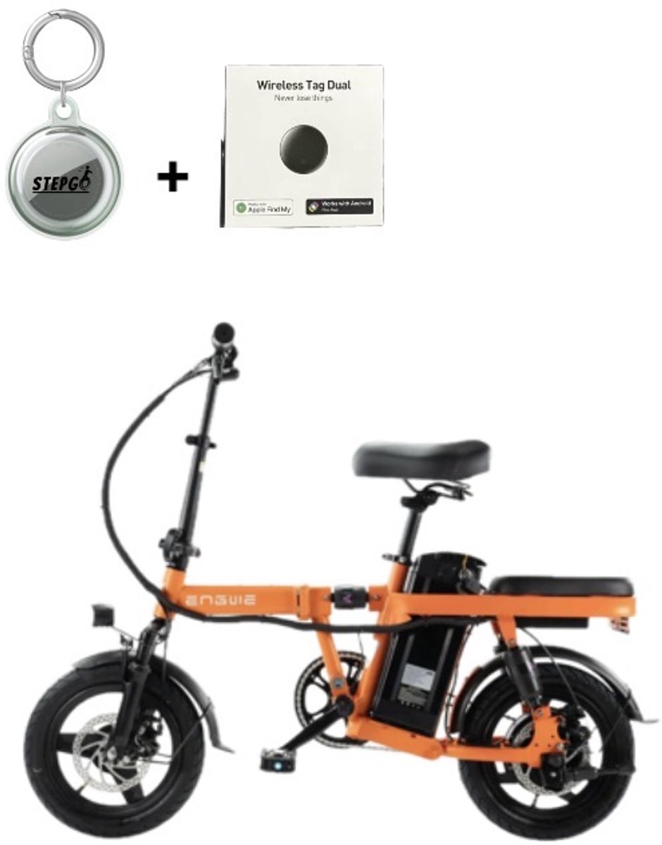 Stepgo elektrische fiets vouwfiets engwe t14 oranje opvouwbaar bereik 30 40 km met tracker traceer systeem