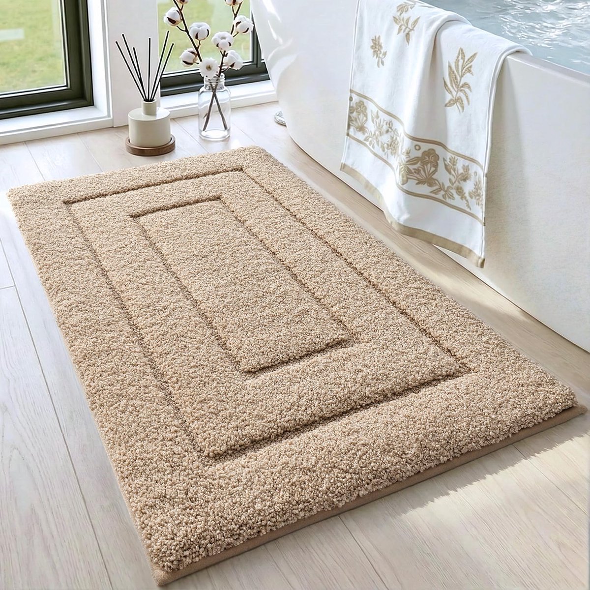 Badmat 40 x 60 cm, ultrazacht microvezel, sterk absorberend, antislip, schimmelbestendig en machinewasbaar – Beige