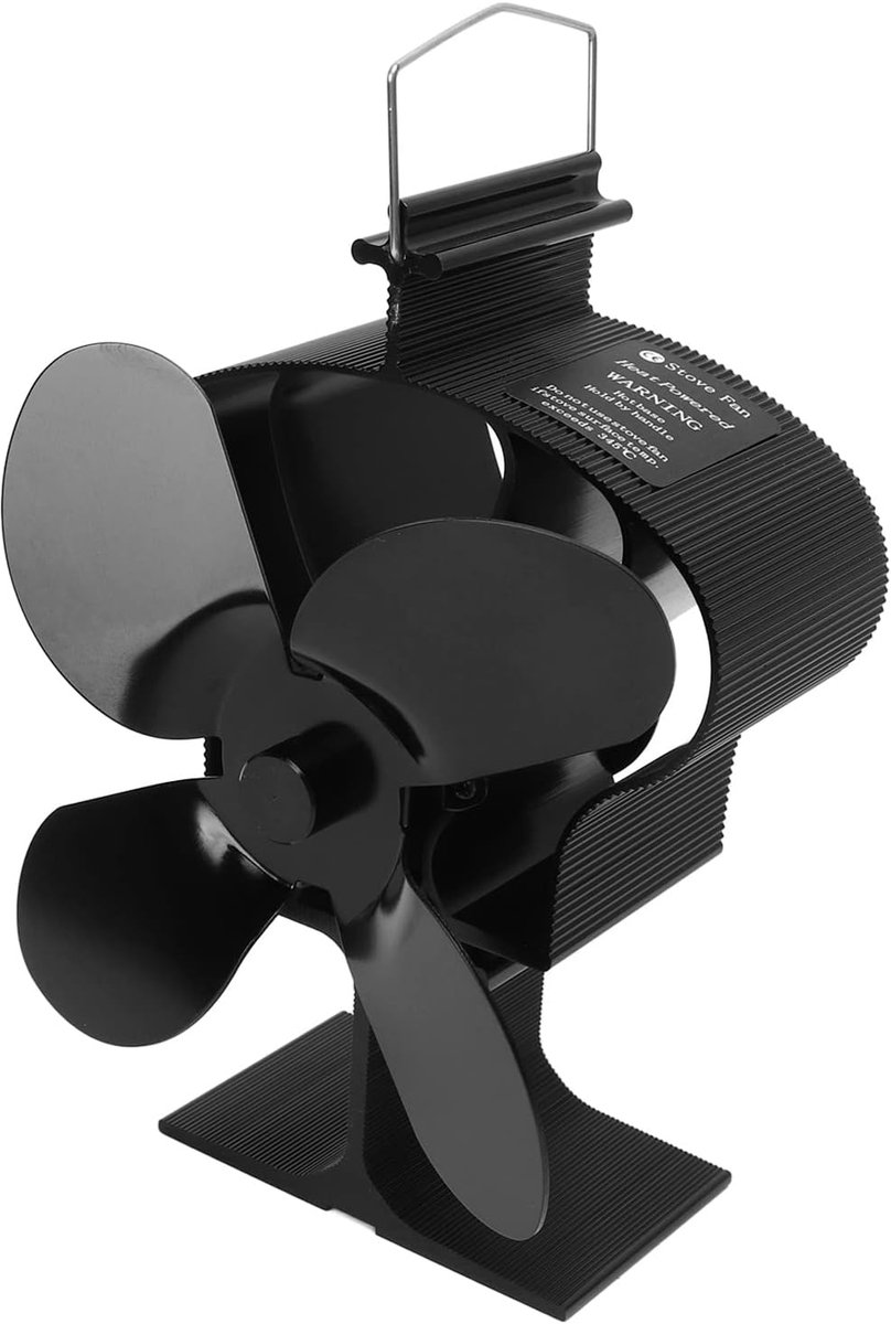 Warmte Kachel Ventilator - Oven Ventilator - Efficiënt Verwarmen - Zelfstartend Stil - 4 Bladen - Zwart