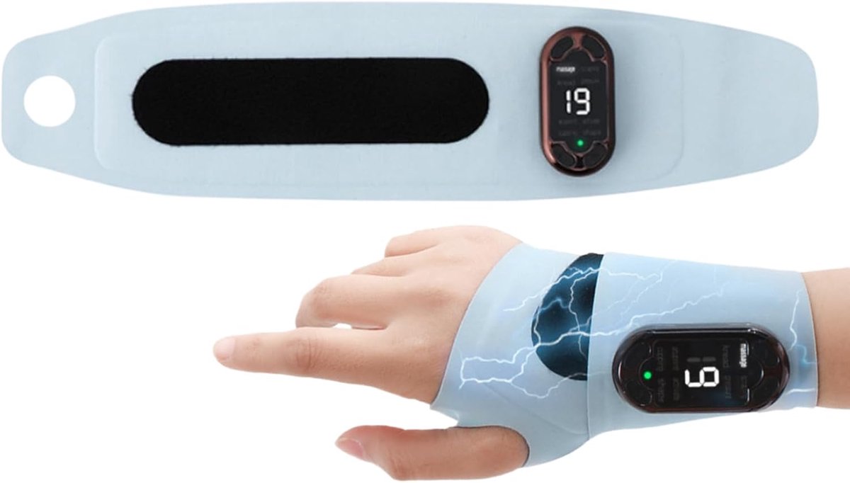 Elektrische Polsmassager - Handmassageapparaat Verwarmend - Ontspanning Thuis - Verwarmende Polssteun - 34 x 9 cm - Blauw Grijs