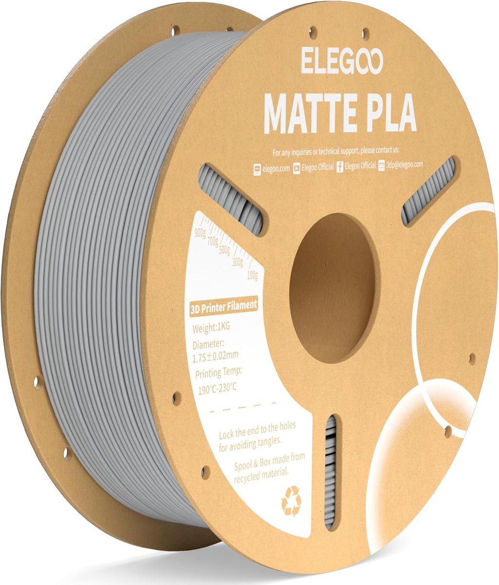 3D Printer Filament - PLA Draad - Modelbouw - Matte Afwerking Lage Vervorming - 1.75 mm 1 kg - Lichtgrijs