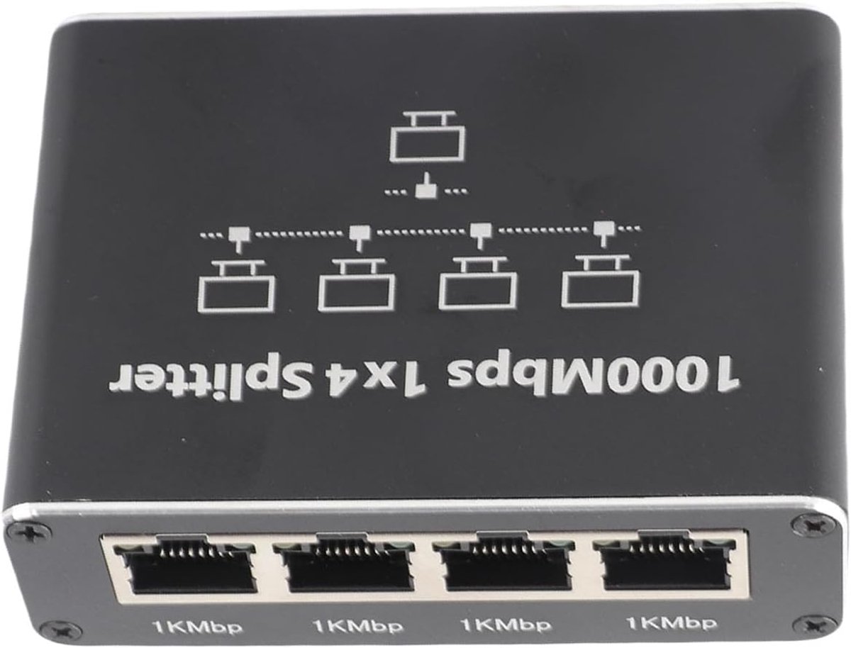 Ethernet Splitter - Netwerk Hub - Internet Delen - 4 Poorten Aluminium - 1000 Mbps Snelheid