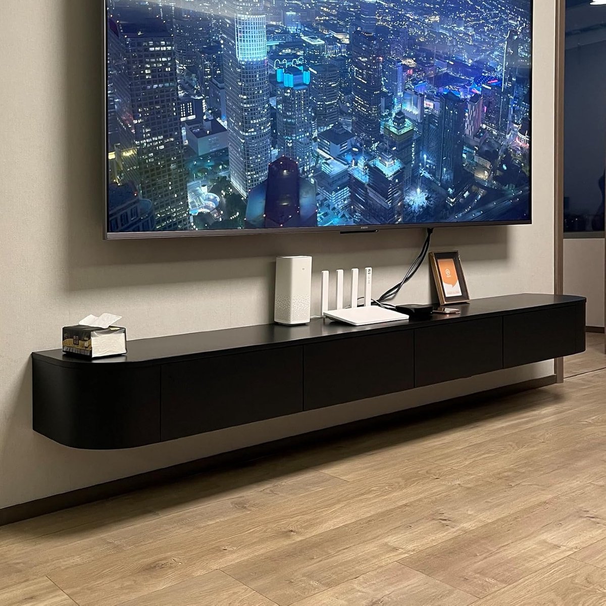 Zwevend TV Meubel - Wandkast Media - Woonkamer Opbergen - Geschikt tot 100" - 200 cm Breed - Zwart