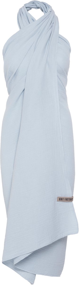 Knit Factory Liv Pareo - XL Sjaal - Sarong - Stranddoek - Strandlaken - Strandjurk voor Dames - Serein Blue - Blauw - Duurzaam & Milieuvriendelijk - 100% Biologisch katoen