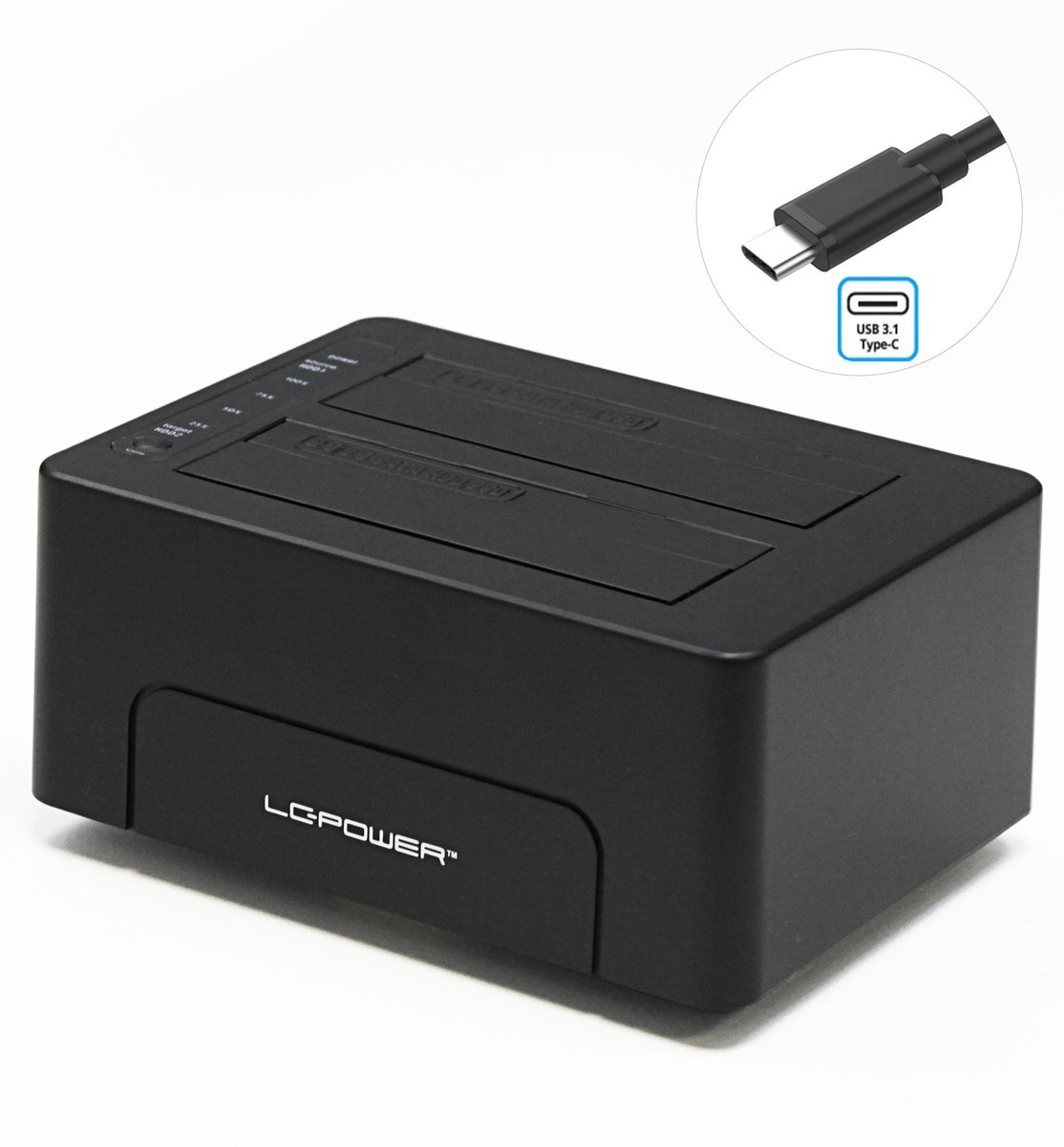 LC-POWER® Dual Docking Duplicator Station / Dual Harde Schijf - 2.5" & 3.5" SSD/HDD - USB3.2 Gen. 1x1 USB-C - LCDOCK-C-V2
