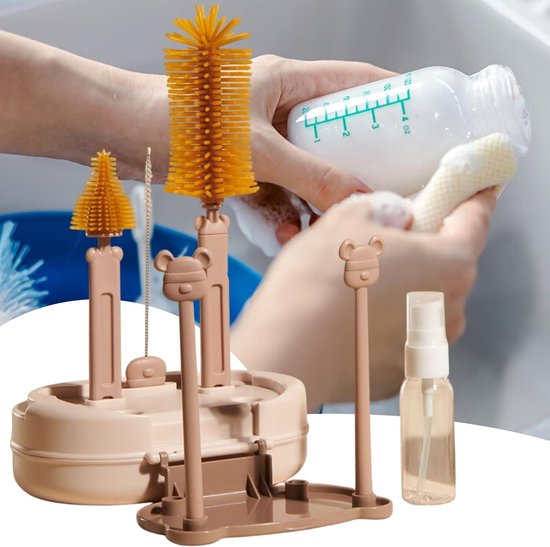 Flessen Schoonmaakset - Borstelset Babyflessen - Hygiënisch Reinigen - Compacte Opbergdoos - 13x18x6 cm - Bruin Groen — afbeelding 5