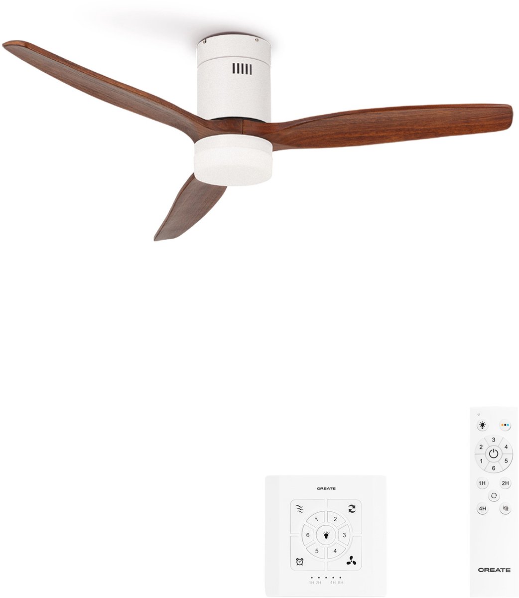 CREATE - Stille 40W plafondventilator met technische ABS bladen in verschillende maten - S - Met licht - Controller voor wandmontage - WIND CALM