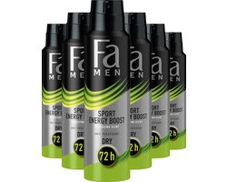 Fa Deodorant -Men Sport Energy Boost - Geur van Gember en Limoen - Extra Langdurige Bescherming (72u) - Huidvriendelijk - Voordeelverpakking - 6x 150ml