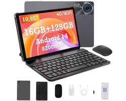 CUBOT TAB 70 Tablet - 16GB RAM 128GB ROM - 8200 mAh - 10.95 inch - Dual SIM 4G - Android 14 - Met Toetsenbord(QWERTY), Beschermhoes, Muis- Grijs