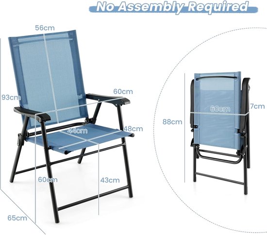 KOMFOTTEU Set van 2 Klapstoelen, balkonstoelen, set van 2, draagbaar, tuinstoelen met rugleuning, terrasstoelen, weerbestendig, campingstoelen, inklapbaar, voor tuin, balkon, terras (blauw) — afbeelding 2