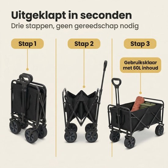 Cheqo® Bolderkar - Opvouwbare Bolderkar - Inklapbare Bolderkar - Bolderwagen - Opvouwbare Bolderwagen - Inklapbare Bolderwagen - Strandkar - Opvouwbare Strandkar - Trekkar - Opvouwbare Trekkar — afbeelding 3