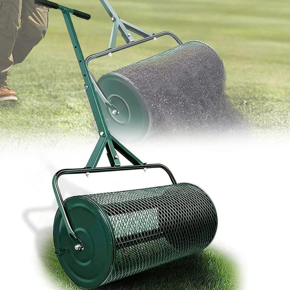 Gazonroller Verspreider - Mest Strooier - Tuin Onderhoud - Roestvrij Staal - 32x60cm - Zwart/Groen