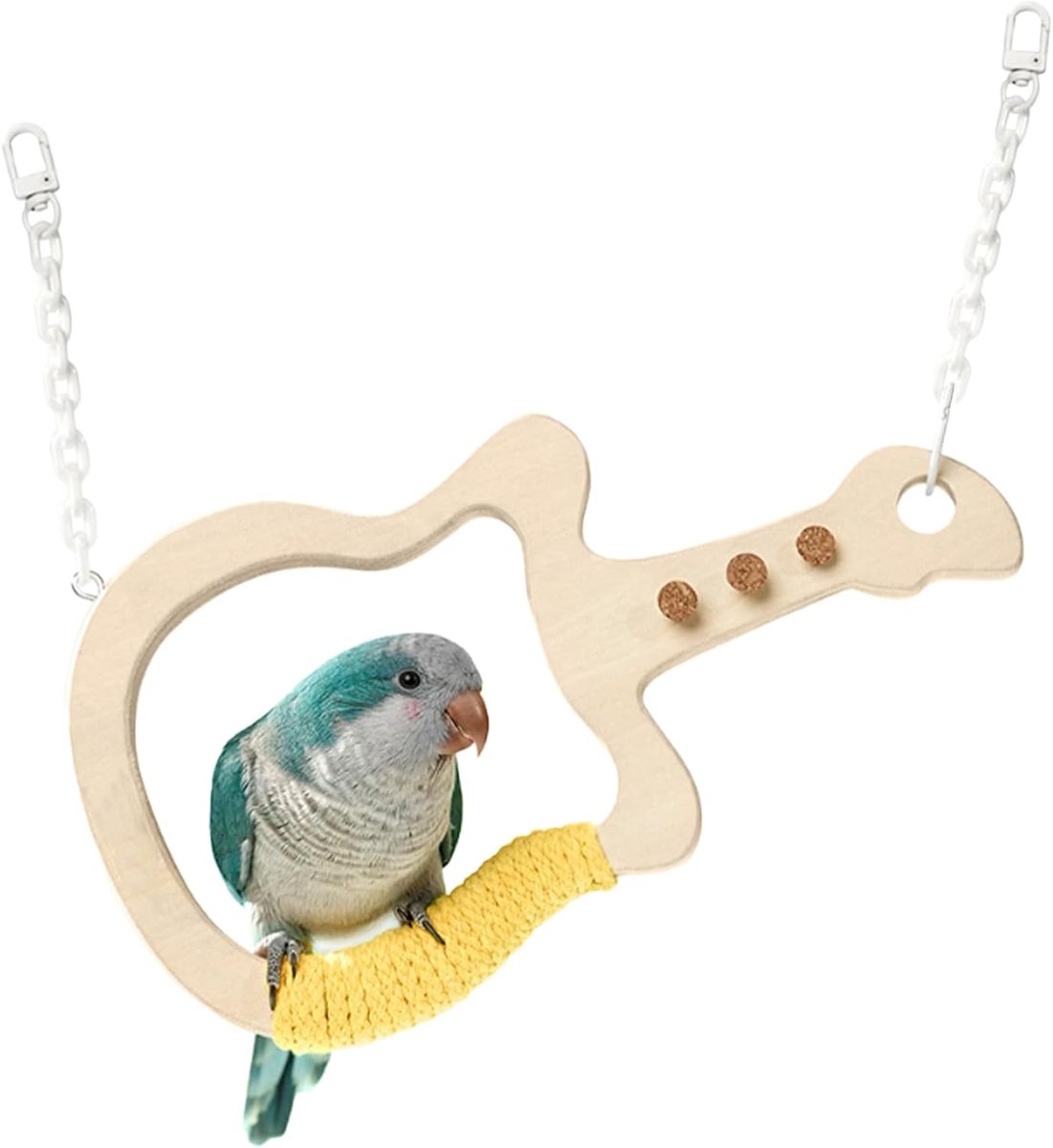 Vogel zitstang - Hout speelgoed - Vogelkooi decoratie - Gitaar vorm - 25 x 14 cm