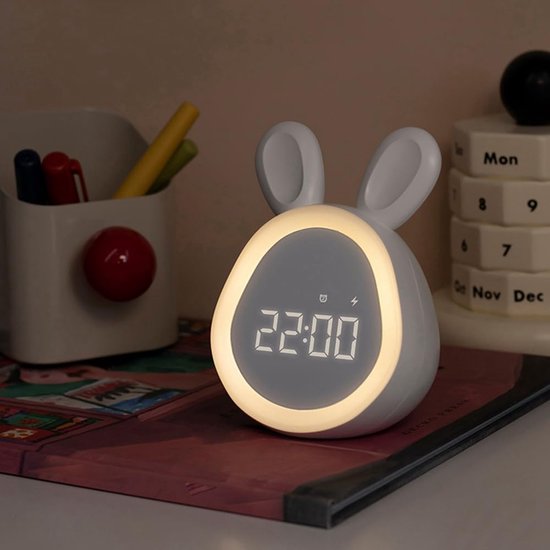 Kinderwekker Nachtlampje - Digitale Klok - Wakker Worden - Traploos Dimbaar - 10 x 7 x 7 cm - Roze — afbeelding 5