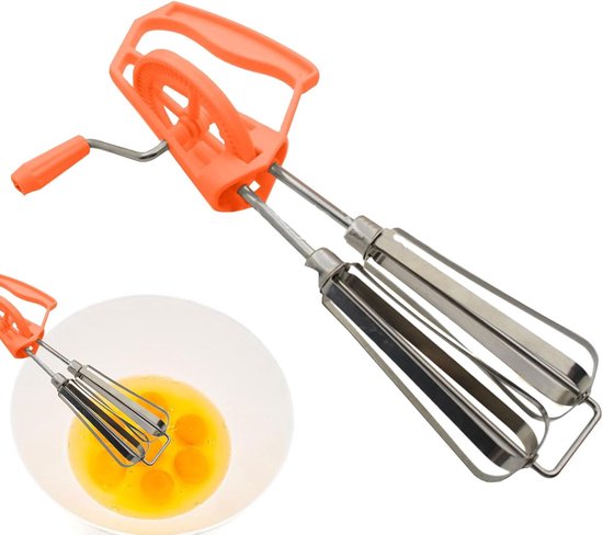 Handslingermixer - Eierklopper Garde - Snel Beslag Maken - Dubbele Mengkoppen - 25 x 6.7 cm - Oranje — afbeelding 5