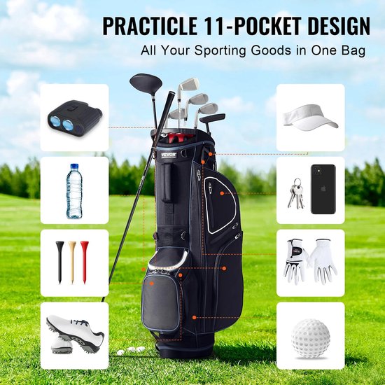 Sensova - Premium Golfkartas met 14-Weg Organizer - Waterdichte Golftas met 11 Vakken, Stabiele Stand, Schouderband & Stofkap - Duurzame Golf Bag voor Complete Clubbescherming en Perfecte Indeling op de Golfbaan van Merkloos — afbeelding 5