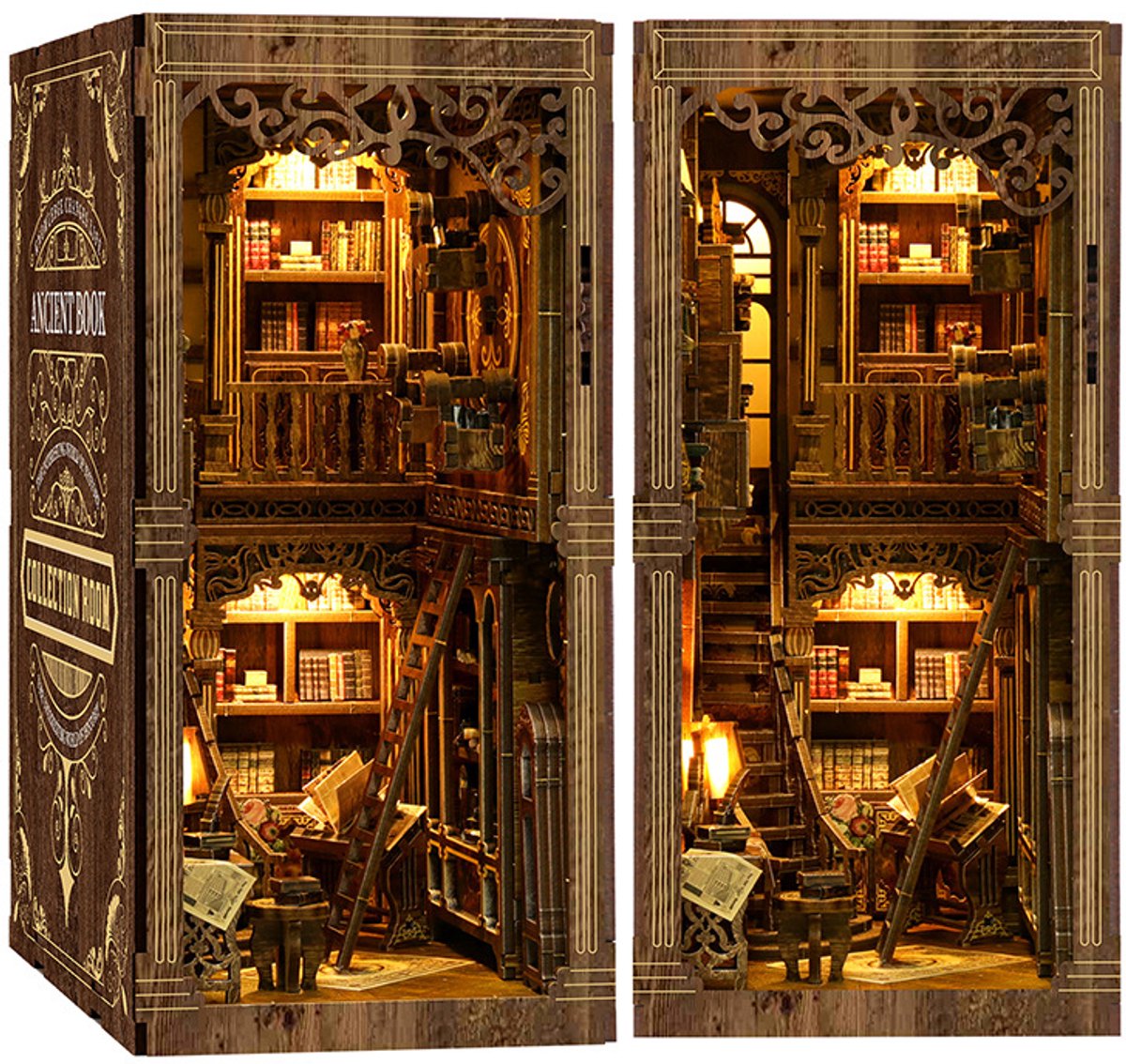DIY Book Nook Kit met LED – 3D Houten Miniatuur Boekenkast – Modelbouwpakket - Vintage Design – Creatieve Boekensteun – Cadeau voor Boekenliefhebbers