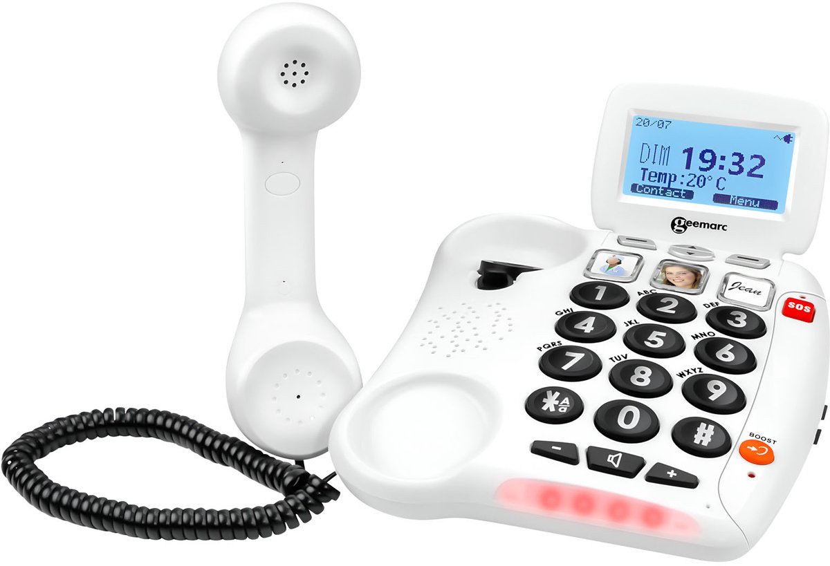 Geemarc, Versterkte Senioren Telefoon van 60 dB met Hoortoestelcompatibiliteit en Transcriptie, Wit