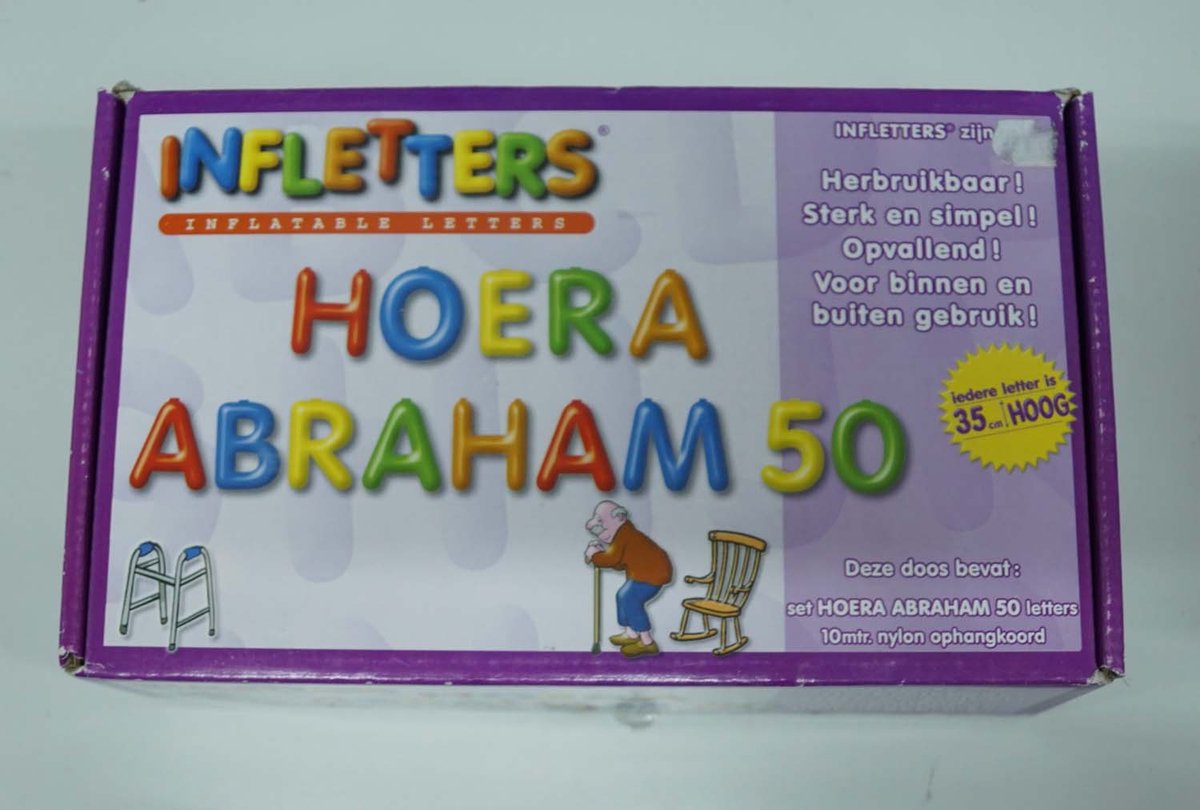 Opblaasletters Hoera Abraham 50 - letterslinger Hoera Abraham 50 - Abraham letterslinger - 50ste verjaardag slingers - opblaas letters 50ste verjaardag - gekleurd slinger Hoera Abraham 50