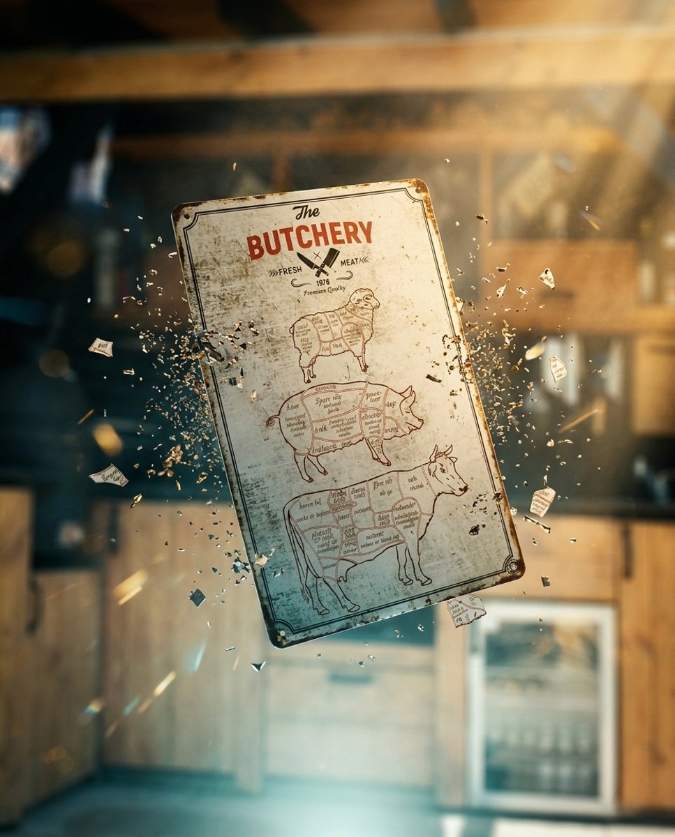 wandbord- butchers guide - koe - lam - varken - barbeque - metaal - 30x20cm