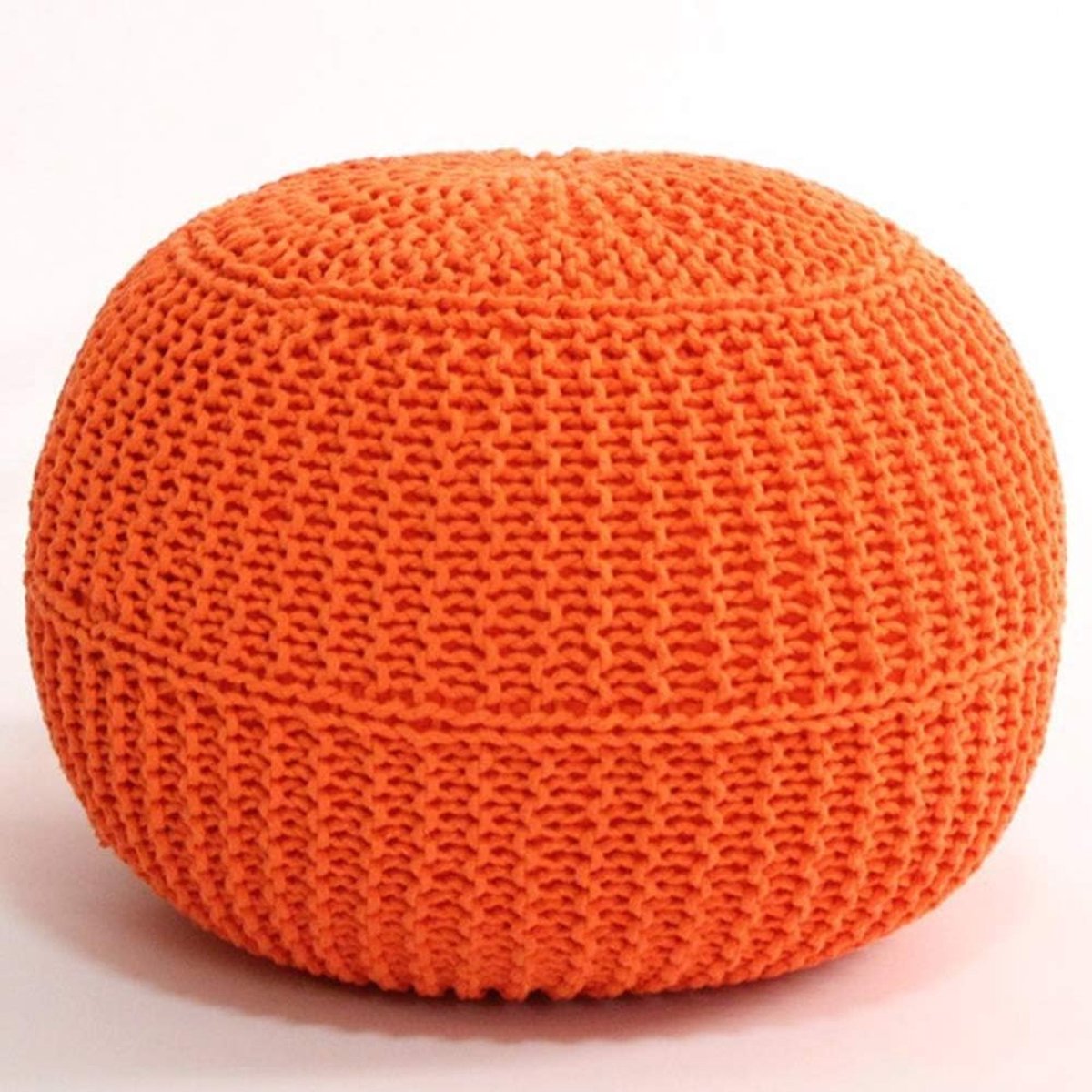 Zitpoef Rond - Voetenbankje Decoratie - Ontspannen Zitten - Handgeweven Design - 29x29x35cm - Oranje