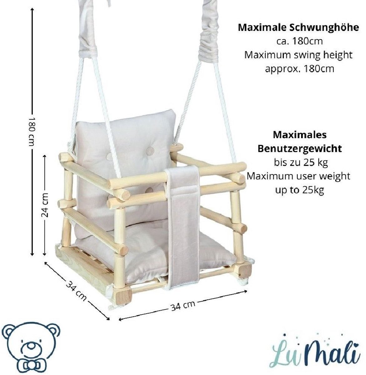 LuMali Kinderschommel 3 in 1 Beige - Baby Schommel - Baby swing -Schommel die Meegroeit met je Kindje — afbeelding 3