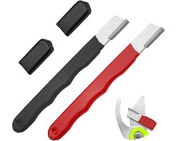 Slijpstenenset (2-delig) — Slijper voor tuingereedschap — Vervaardigd uit hoogwaardig wolfraamstaal — Draagbaar zakformaat — Geschikt voor het slijpen van de bladen van diverse tuingereedschappen — Kleurstelling: zwart en rood