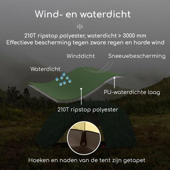 Naturehike Star River 2 – 2 persoons lichtgewicht tent – Waterdichte kampeertent – 210T 3000MM 4-seizoenen – Inclusief grondzeil – Outdoor koepeltent – Groen — afbeelding 2