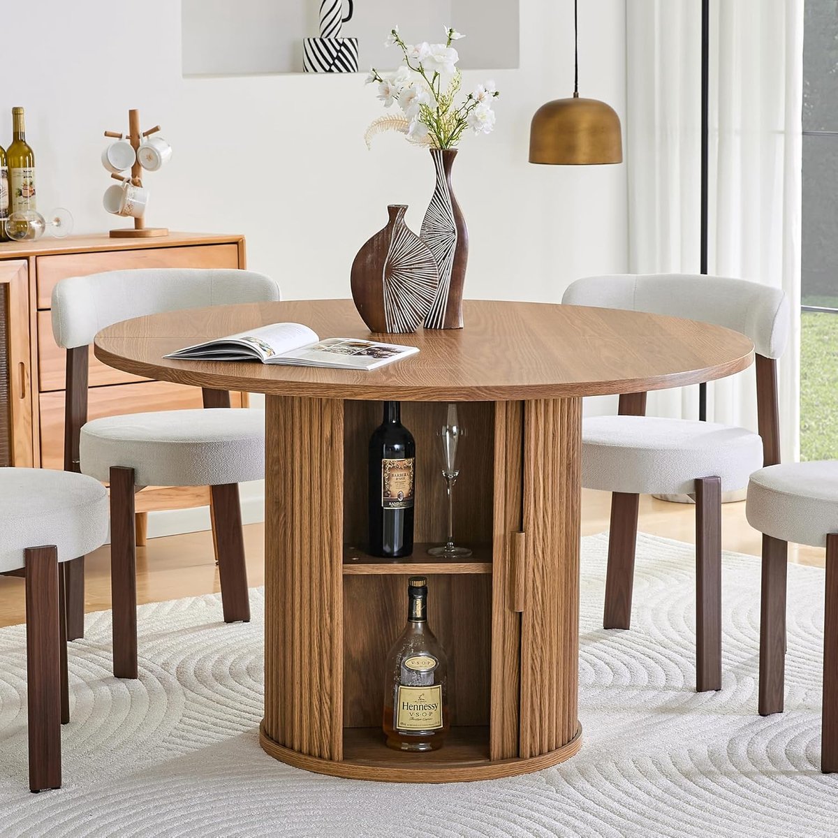 Ronde Keukentafel - Eettafel Landhuisstijl - Gezellig Tafelen - Praktische Opbergruimte - 120 cm Diameter - Walnoot