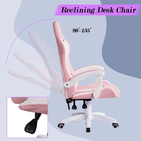 Gaming Stoel - Bureaustoel Racestoel - Comfortabel Zitten - Verstelbare Ondersteuning - 51x60x116-126cm - Roze — afbeelding 5