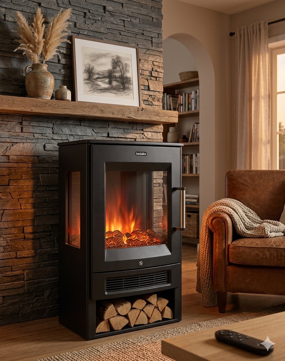 Elektrische Vrijstaande Haard 44 x 75 cm – Sfeerhaard met 3D Vlammen, 8 Kleuren & App Bediening – 900W/1800W Verwarming, Timer & Afstandsbediening – Veilig met Kantelbeveiliging – Modern Zwart – Arqam