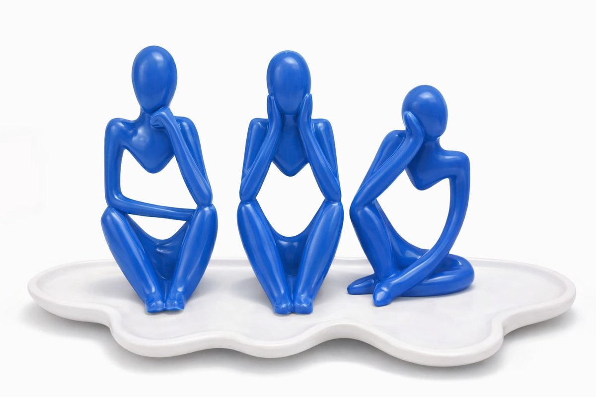 QORVANE Home Abstracte Denker Beeldjes met Tray - 4-delige Set - Blauw/Wit