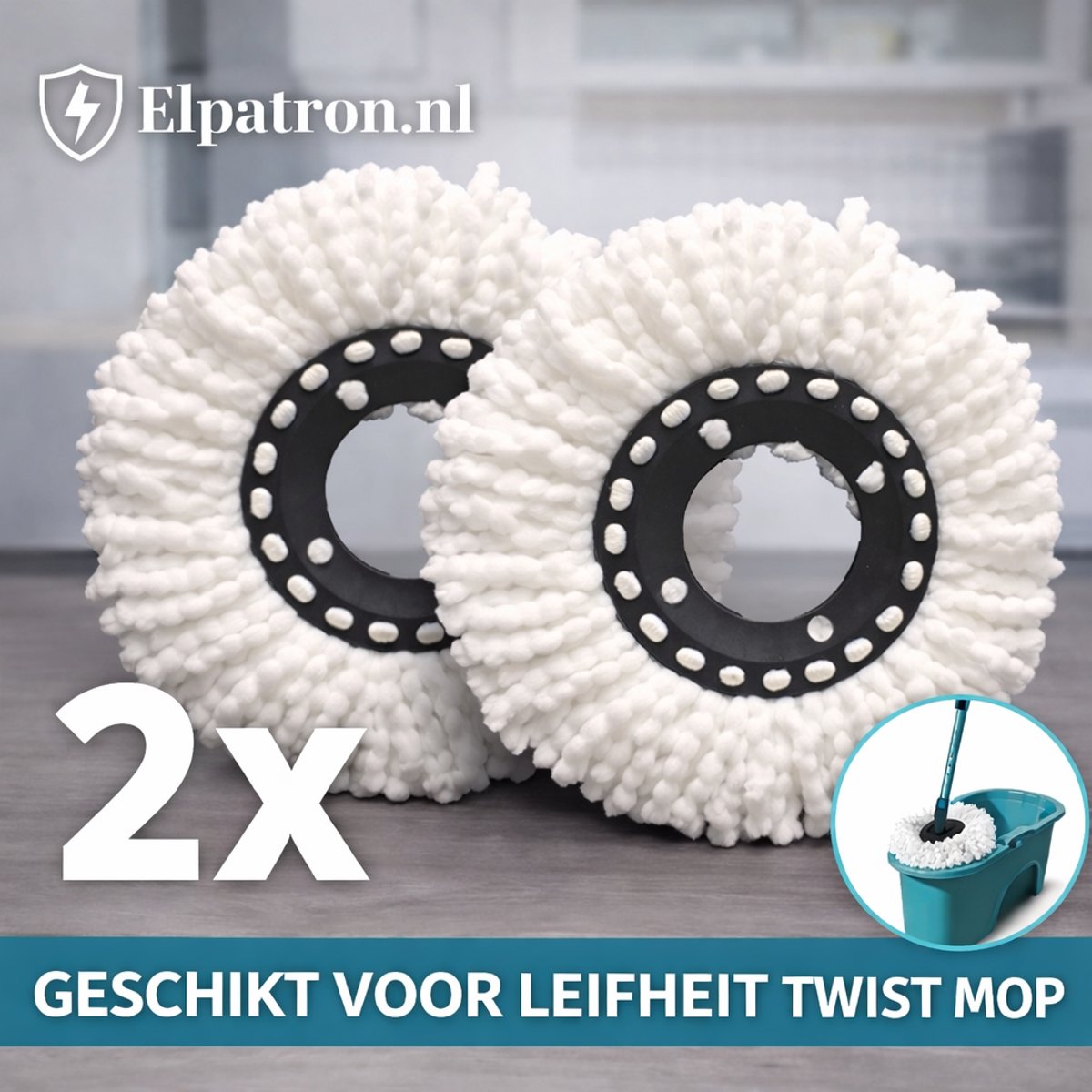 Elpatron.nl 2 stuks- Dweil navulling geschikt voor Leifheit Clean Twist Disc Mop-effectieve reiniging, hoog stof- en waterabsorptievermogen