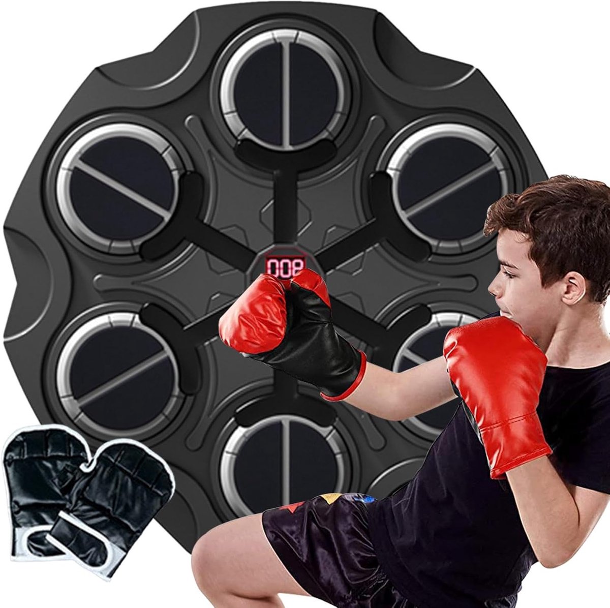 Muziek Boksmachine - Wand Doel - Fitness Training - Verstelbare Intensiteit - 36x35.8x7.6 cm - Zwart