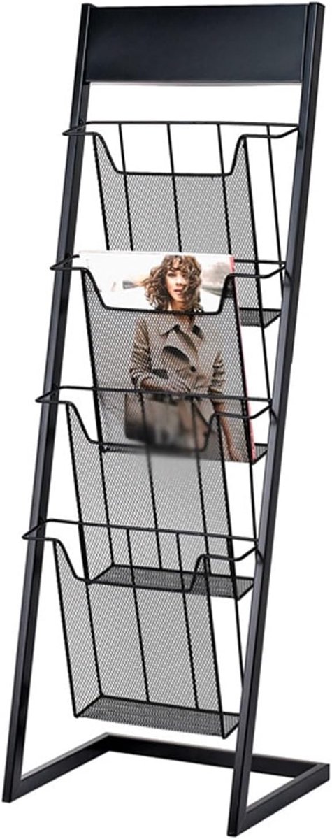 Vloerstaande Display Stand - Brochurehouder - Producten Presenteren - Vier Lagen - Zwart
