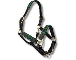 Leren Paarden halster – Polo Print Groen– Maat Full – Verstelbaar & Uniek Design – MTB Equestrian