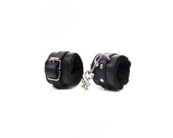 Handboeien Zwart Leer Gevoerd - Luxe Polsboeien met Bont Voering - Verstelbare Bondage Handboeien - BDSM Accessoires met Sleutel - One Size S-3XL - Comfortabele Handboeien - La Nuita